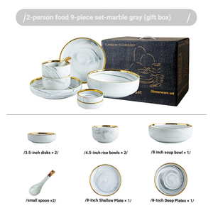 Juego de <span class=keywords><strong>Vajilla</strong></span> de Cerámica con Patrón de Mármol Gris en Caja de Regalo, Lujoso con Bordes Dorados, Reutilizable para Fiestas Familiares, Bodas - Product Image 4