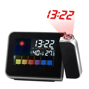 Proyección de alarma reloj de pronóstico del tiempo para proyector Reloj de alarma de mesa LED luz trasera escritorio colorido Digital de pantalla