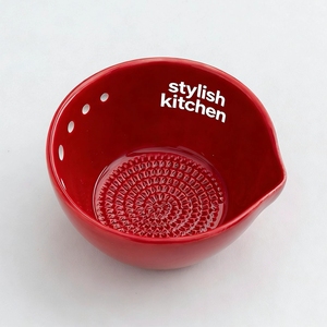 Tazón para Remover Hierbas de Cerámica Ecológica con Logotipo Personalizado, Rallador de Ajo, Jengibre y Cebolla, Rojo - Product Image 1