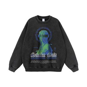 2025 Retro Chic Distressed Printed Washed Hooded Sweatshirt 420g Cotton Loose Streetwear Couple Hip-Hop Character <b>Print</b> Men's - Product Image 3