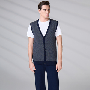 Gilet classique sans manches en laine mérinos 100 % tricotée pour homme, col en V boutonné, style décontracté hiver, OEM - Product Image 3