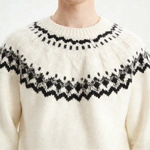 Pull <span class=keywords><strong>chic</strong></span> pour <span class=keywords><strong>homme</strong></span> en maille Fair Isle <span class=keywords><strong>blanche</strong></span>, col rond, tricot doux, pull décontracté d'hiver avec logo personnalisé, pull élégant de haute qualité - Product Image 4