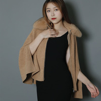 Mode Lâche Amovible Col Fourrure Cape Tricoté Poncho Top Chandails pour Femmes Dames