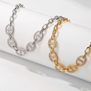 Collier Rakol NP5197 Hip Hop en forme de nez de cochon, bijoux fins plaqués or, chaîne cubaine sertie de zircon pour femmes - Product Image 3