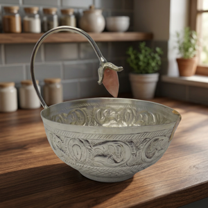 Decorative Round Brass <b>Silver</b> Plated Carved Lotus Luxury Modern Centerpiece Serving <b>Bowl</b> High Quality Hot Selling - Product Image 3