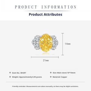 Collier et bague en cuivre plaqué or, best-seller, avec zircon jaune ovale 10*14mm, ensemble de bijoux fantaisie, ornements unisexes - Product Image 3