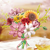 Ensemble de blocs de construction DIY pour bouquet de fleurs, roses, tournesols, tulipes, fleurs en briques, décoration de la maison, cadeau, jouet, vente en gros, jouets pour enfants 26111-26274