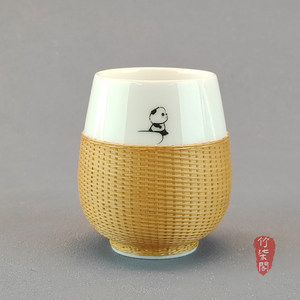 Bamboo Woven Panda Tea Cup Handmade Ceramic Set Sichuan Intangible Cultural Heritage Gift - Product Image 5