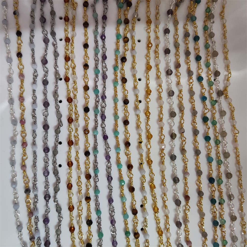 Top Selling Natural Gemstone Beaded Gold Plated Jewelry Making Round Shape Faceted Bead Rosary Chain DIY Necklace Jewelry Making