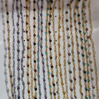 Chaîne de chapelet à perles facettées rondes plaquées or, en pierres précieuses naturelles, pour la fabrication de bijoux DIY, collier, best-seller