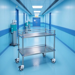 Stainless Steel Double Layer Medical Cart 670x450x900mm Durable Hospital Furniture For Medical Devices Placement - Product Image 1
