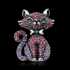 Broche de lujo a la moda, broche de gato con diamantes de imitación, gatito bonito para mujer, flor tetona, fiesta, boda, joyería Animal - Product Image 5