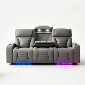Modern Artificial Leather Reclining <b>Sofa</b> Set Colorful LED Lights Drop Table Function Sponge Living Room Contemporary Design - Product Image 3