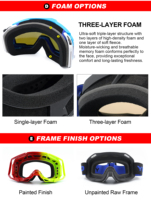 Masques de ski personnalisés avec logo OEM ODM |   Lunettes de snowboard anti-buée avec lentille en PC et monture flexible en TPU, compatibles avec les casques, vente en gros