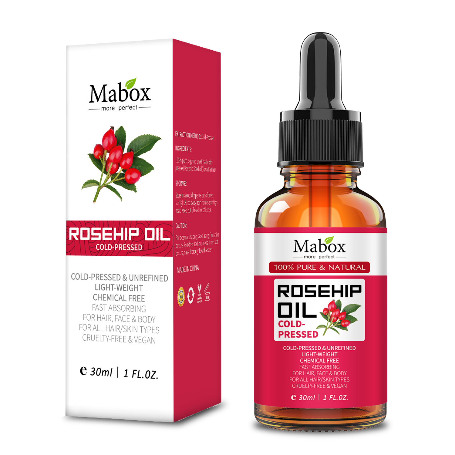 Mabox частная этикетка 100% натуральный органический Чистый Массаж лица масло шиповника