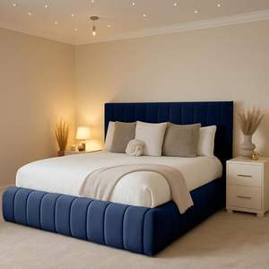 <span class=keywords><strong>Letto</strong></span> con <span class=keywords><strong>Testiera</strong></span> Alta in Stile Italiano/Minimalista, Design Moderno con Pannelli Imbottiti in Velluto, Vendita all'Ingrosso - Product Image 4