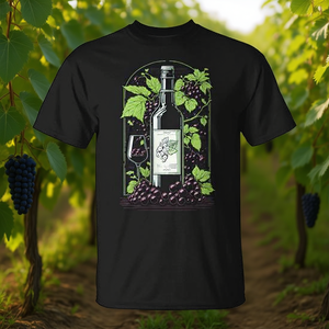 T-shirt Wine And Grapes in cotone nero unisex per adulti taglia media - Product Image 3