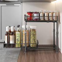 Étagère à épices coulissante réglable en hauteur pour salle de bain, organisateur de placard coulissant en métal pour évier de cuisine