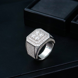 925 Sterling Silver Hip Hop Ring Gold Plated New Style D VVS Diamond <strong>Moissanite</strong> with GRA Certificate for Men - Product Image 3