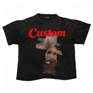 T-shirt graphique hip-hop pour homme de haute qualité avec logo personnalisé, en coton lourd noir, respirant, tricoté, effet délavé - Product Image 3