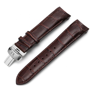 Bracelet de montre 19mm 20mm 21mm 22mm 23mm 24mm fermoir papillon incurvé noir bracelet en cuir croco pour montre Lelocle Couturier - Product Image 4