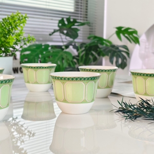 Classic Green Bone China 6-Piece Tea <b>Cups</b> Dishwasher Safe Gift Box Included European Hotel Home Gift - Product Image 5
