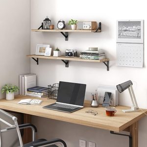 Solid Wood <b>Wall</b> <b>Mounted</b> <b>Shelf</b> 3 Tier Rectangle Durable Multipurpose Storage Rack For Bedroom Living Room - Product Image 2