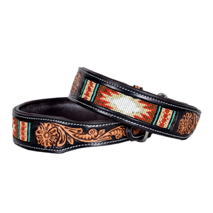 Collier pour chien en cuir occidental avec motif tribal perlé, fermeture à boucle réglable, accessoire pour animaux de compagnie fait à la main, utilisation toutes saisons - Product Image 1