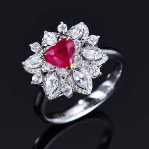 18K Gold Heart Natural Unheated Pigeon Blood Ruby <b>Ring</b>, 84 Pcs <b>Diamonds</b> & 13 Pcs White Sapphires Luxury Floral Engagement <b>Ring</b> - Product Image 2