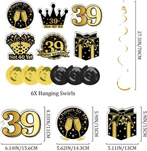 Decoraciones de <span class=keywords><strong>Cumpleaños</strong></span> Número <span class=keywords><strong>39</strong></span> para Hombres y Mujeres, Decoración Divertida con Brillo Negro y Dorado, No Aún Cumple 40, <span class=keywords><strong>Feliz</strong></span> <span class=keywords><strong>Cumpleaños</strong></span> con Pancarta y Espirales Colgantes - Product Image 3