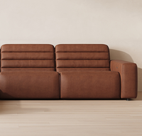 Canapé d'angle en cuir véritable FERLY, style moderne et luxueux, pour salon, ensemble contemporain
