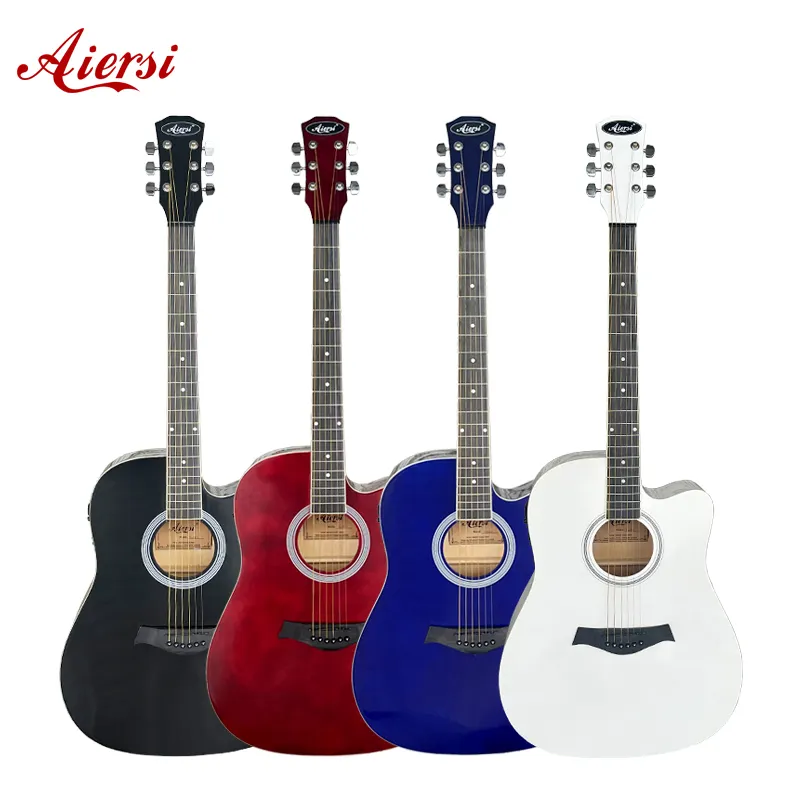 discounted Good Quality OEM ODM Glossy Colour Aiersi 41 inch Dreadnought electric cutaway acoustic guitar basswood cheap price