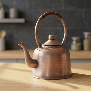 Vintage <b>Metal</b> Tea Kettle With Lid And Woven Handle Water <b>Pot</b> For Teas And <b>Coffee</b> - Product Image 4