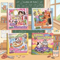 Carnet de coloriage à spirale pour enfants, avec dessins mignons de personnages de dessins animés, pour l'école