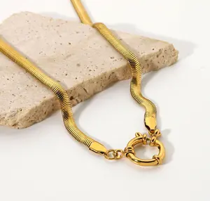 5mm 두꺼운 둥근 봄 걸쇠 목걸이 보석 선물 스테인리스 18k 금 뱀 사슬 목걸이 힙합