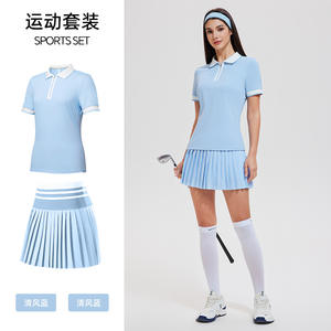 Set rok dan atasan Polo tenis Golf <span class=keywords><strong>2</strong></span> buah berlipat setengah ritsleting bersirkulasi elegan mewah lintas warna Set rok tenis olahraga - Product Image 2
