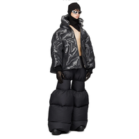 Pantalon en coton noir matelassé pour homme, coupe décontractée, mi-long, avec fermeture éclair et revers élastiqués, garnissage 90/10 duvet, style flare, collection printemps