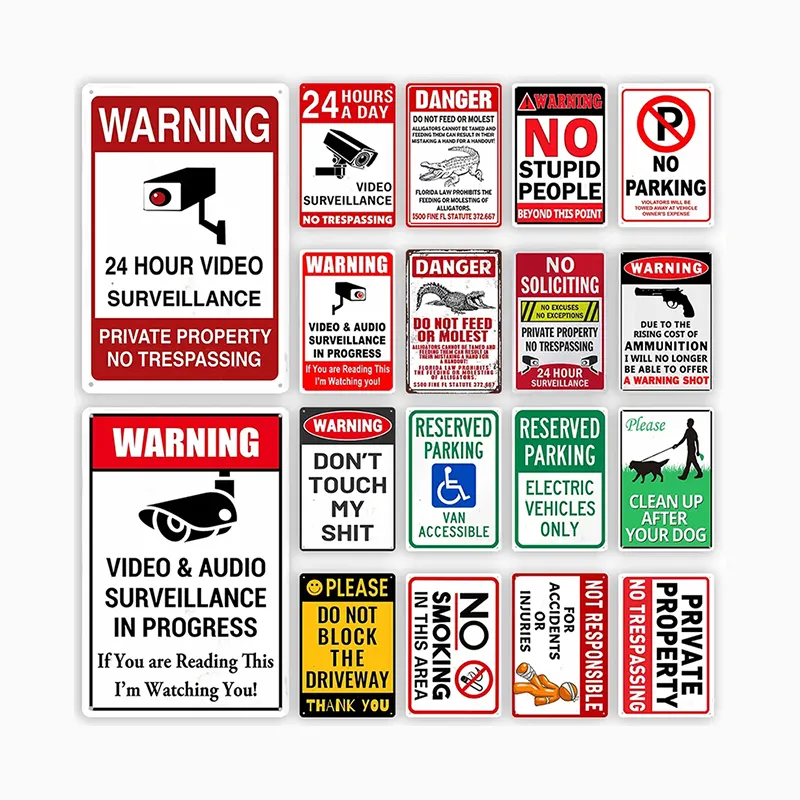 Bán buôn kim loại Áp phích cảnh báo dấu hiệu 24 giờ video giám sát tài sản tư nhân không xâm phạm ngoài trời trong nhà tường trang trí dấu hiệu