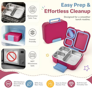Boîte à lunch isotherme en acier inoxydable 304 à 2 compartiments, anti-fuite, pour préparation de repas, type bento japonais, avec couverts pour enfants - Product Image 2