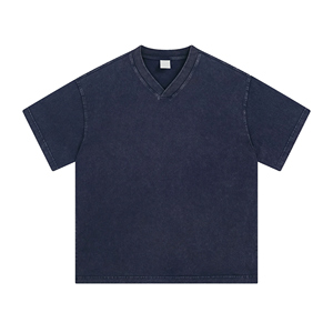 เสื้อยืดคอวีสีขี้ผึ้งย้อนยุคใส่ได้ทั้งชายและหญิงผ้าฝ้ายวินเทจจับคู่กับเสื้อผ้าแนวสตรีท - Product Image 1