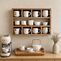 Étagère murale en bois pour tasses à café 5x5, pour tasses à thé et soucoupes, étagère en bois rustique, marron