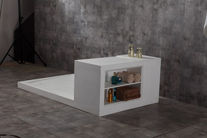 Base y asiento de <span class=keywords><strong>ducha</strong></span> de piedra sólida rectangular blanca K-T005 para baño, brillante o mate - Product Image 4