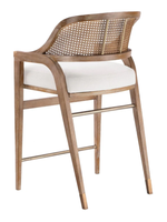 HLM105 Chaise de salle à manger et tabouret de bar haut en bois massif de style côtier français Edward, avec revêtement en rotin, pour restaurant et cuisine