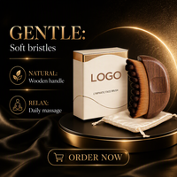 Brosse de massage lymphatique et exfoliante pour le visage en bois de noyer courbé avec logo personnalisé, poils synthétiques doux, manche de luxe – Vente en gros