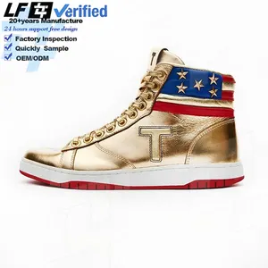 In Voorraad Echt Lederen Sneakers Hoge Topschoenen Basketbalschoenen Custom Logo Nooit Overgeven Donald Troef Gouden Sneakers 2024