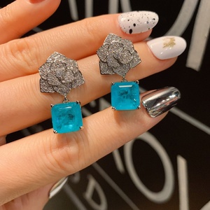 Fashion Eco-friendly Copper Romantic Events Floral Pendant <b>Earrings</b> <b>Set</b> 10*10MM Blue Zircon Flower Jewelry <b>Set</b> for Women - Product Image 4