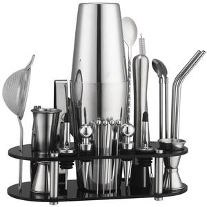 आधुनिक और सरल चीन बार शेकर कॉकटेल शेकर उपकरण 23 टुकड़े स्टेनलेस स्टील डिचेबल अंडाकार ऐक्रेलिक स्टैंड - Product Image 5