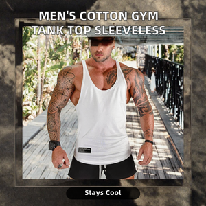 Camiseta sin mangas de algodón blanca para hombre, cuello redondo, transpirable, informal, para entrenamiento, fitness, diseño de punto de color sólido - Product Image 2