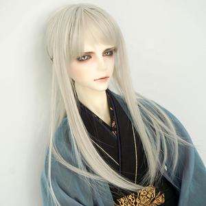 Antiguo estilo hermoso hombre largo <span class=keywords><strong>cabello</strong></span> gris plata sintético pelucas adecuado <span class=keywords><strong>para</strong></span> 1/3BJD muñeca circunferencia de la cabeza es de unos 23 cm - Product Image 1