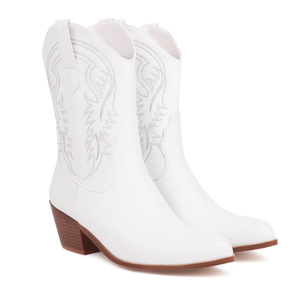 <strong>Women's</strong> Cowboy Popular Western Ankle <strong>Boots</strong> for <strong>Women</strong> <strong>Slip</strong>-On Closure Genuine Leather Lining Rubber Solid Autumn Cowboy Style - Product Image 3